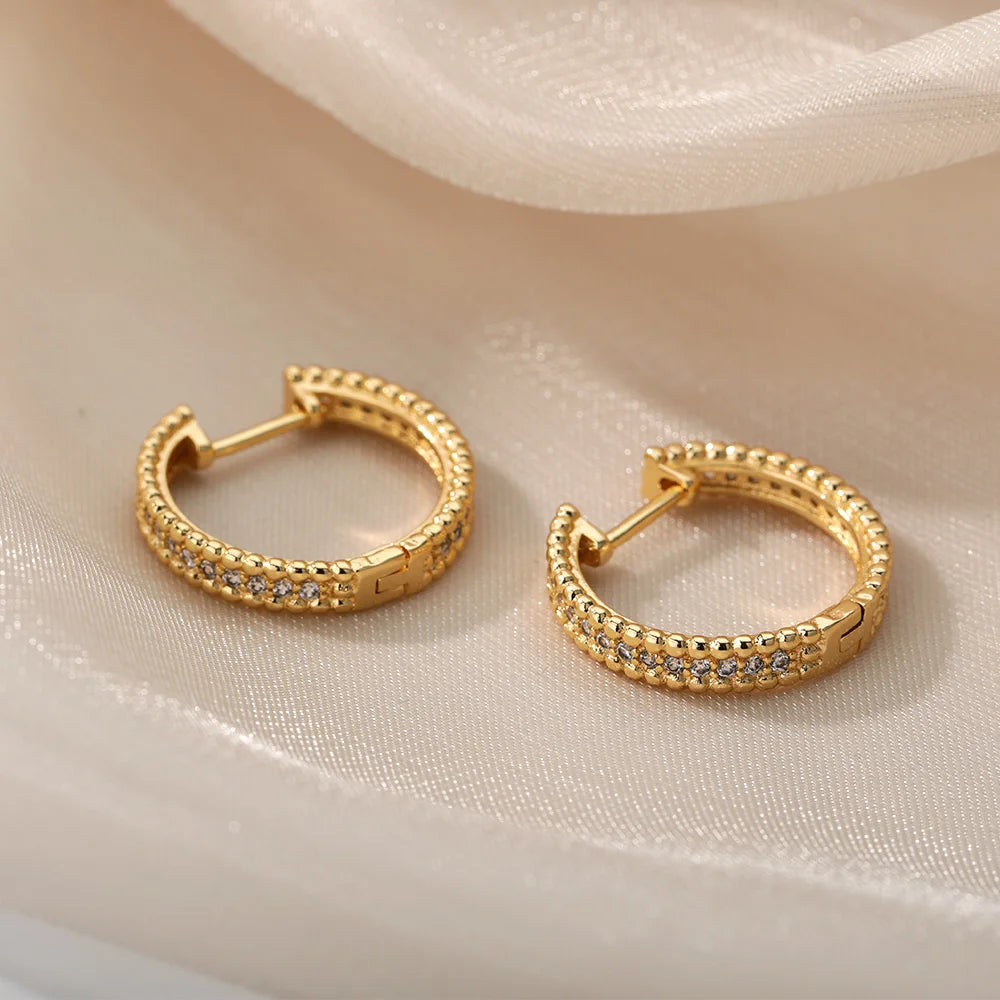 Gold Round Stainless Steel Hoop Earrings ✨