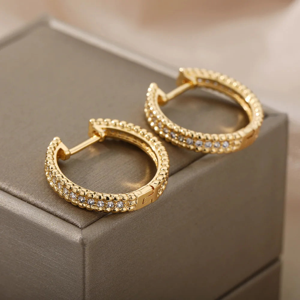 Gold Round Stainless Steel Hoop Earrings ✨