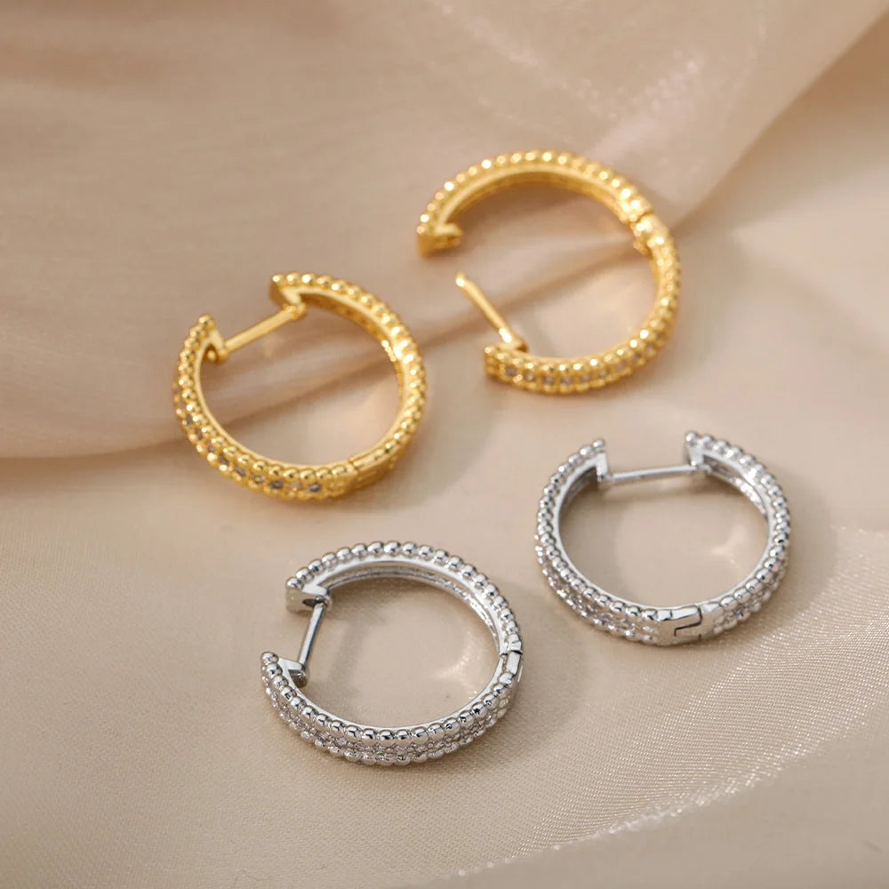 Gold Round Stainless Steel Hoop Earrings ✨