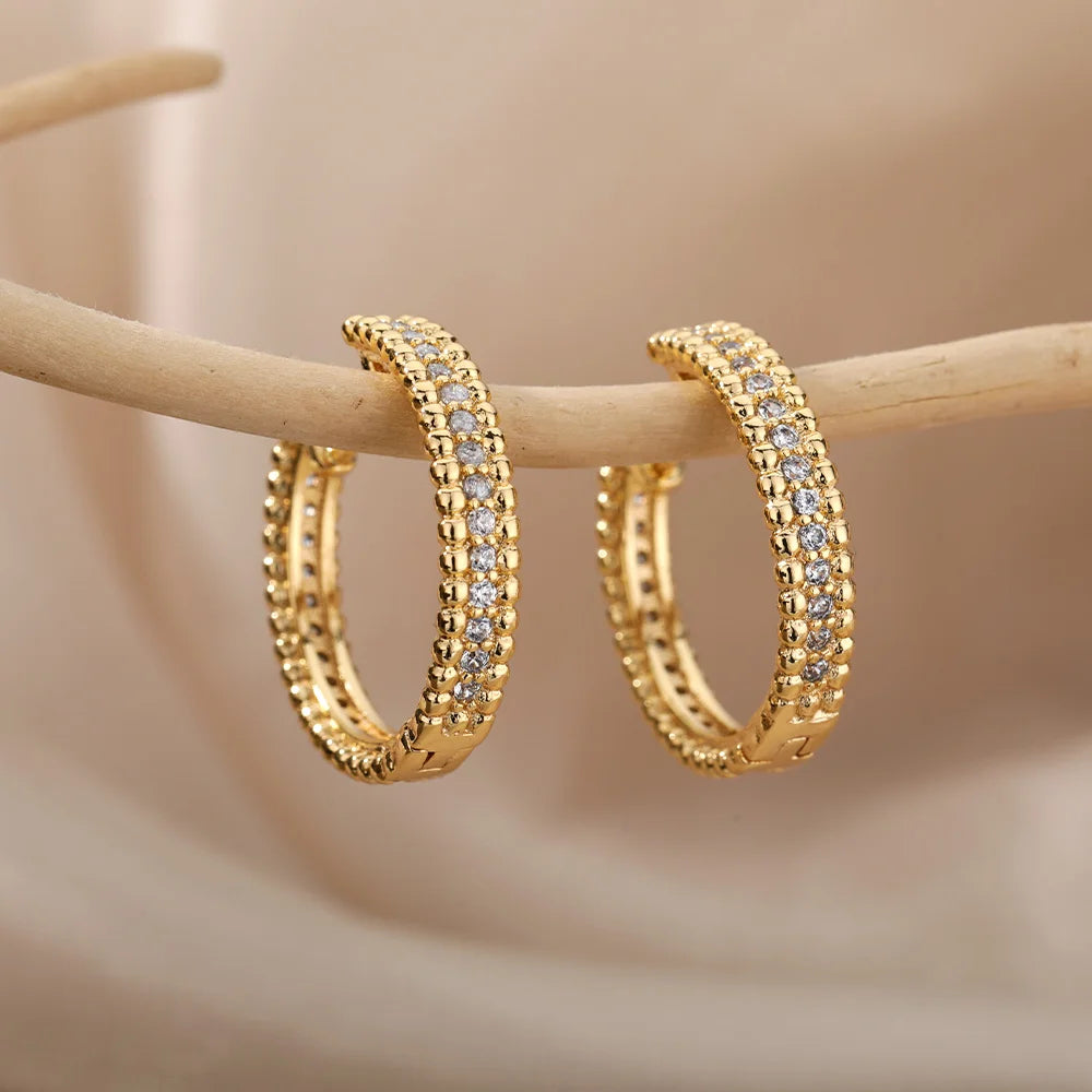 Gold Round Stainless Steel Hoop Earrings ✨