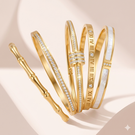 1PC Titanium Steel Stainless Steel Inlaid Zircon Gold Plated Bracelet, Classic and Simple Style, Suitable for Women's Daily Wear